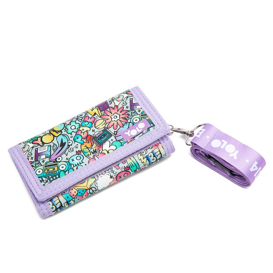 Kid's wallet Graffiti Pink with strap YOLO