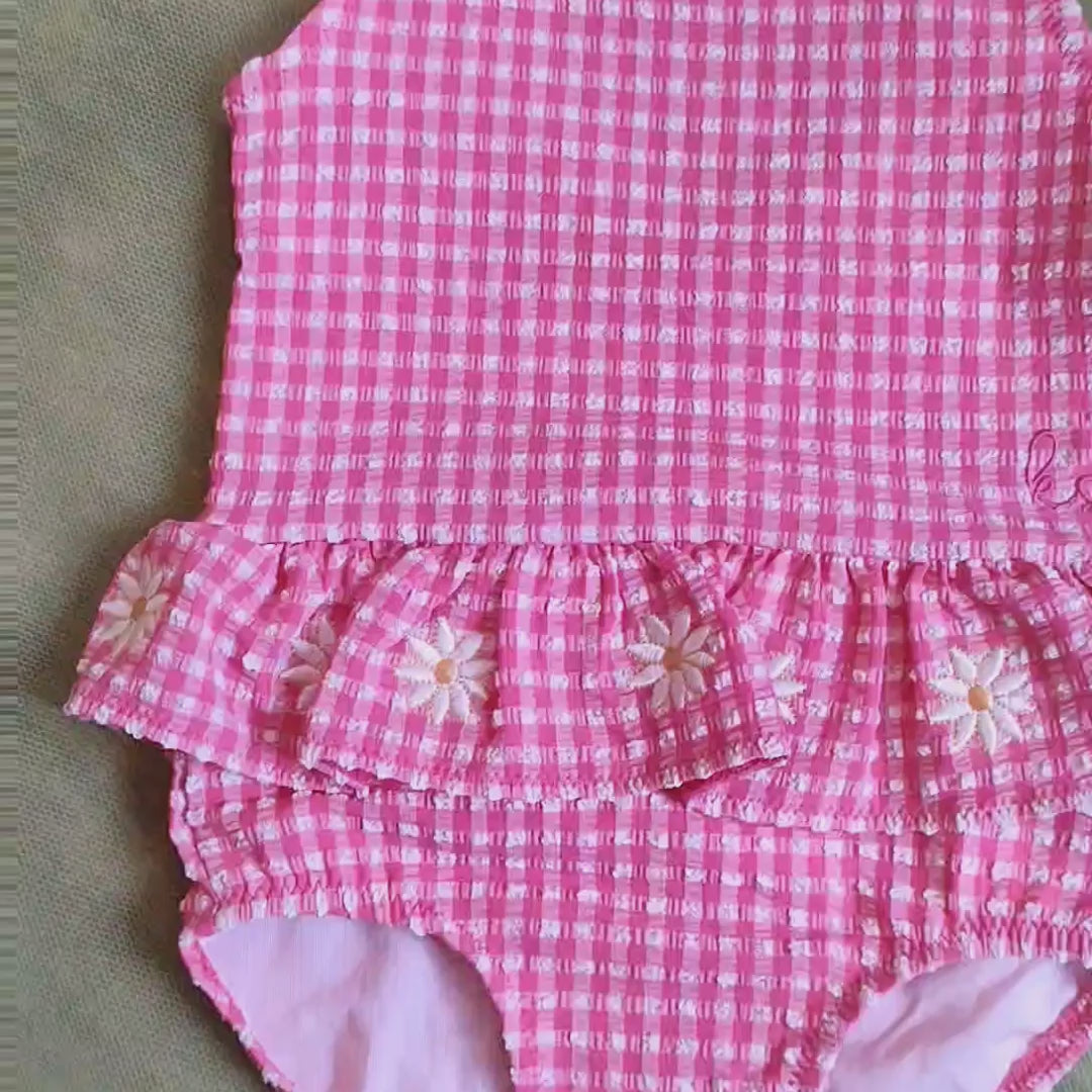 Παιδικό ολόσωμο μαγιό Soline Desert Rose Kαρό 6Months-10Years Konges Slojd