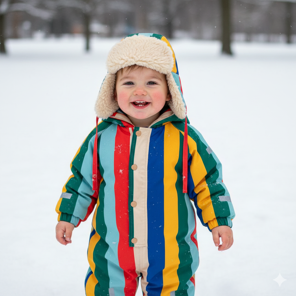 Παιδική Ολόσωμη Φόρμα Σκι Multicolor Stripes 2-4Y Tinycottons