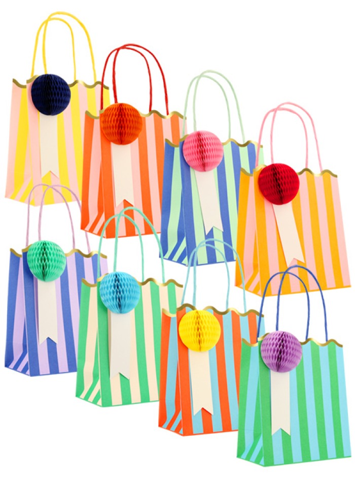 Xάρτινες τσάντες δώρου για παιδικό πάρτι πολύχρωμες Stripes (8 τμχ) - Meri Meri