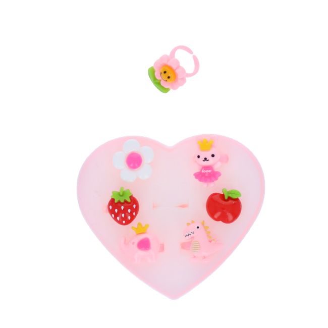 Σετ 7 Παιδικά δαχτυλίδια σε κασετίνα καρδιά