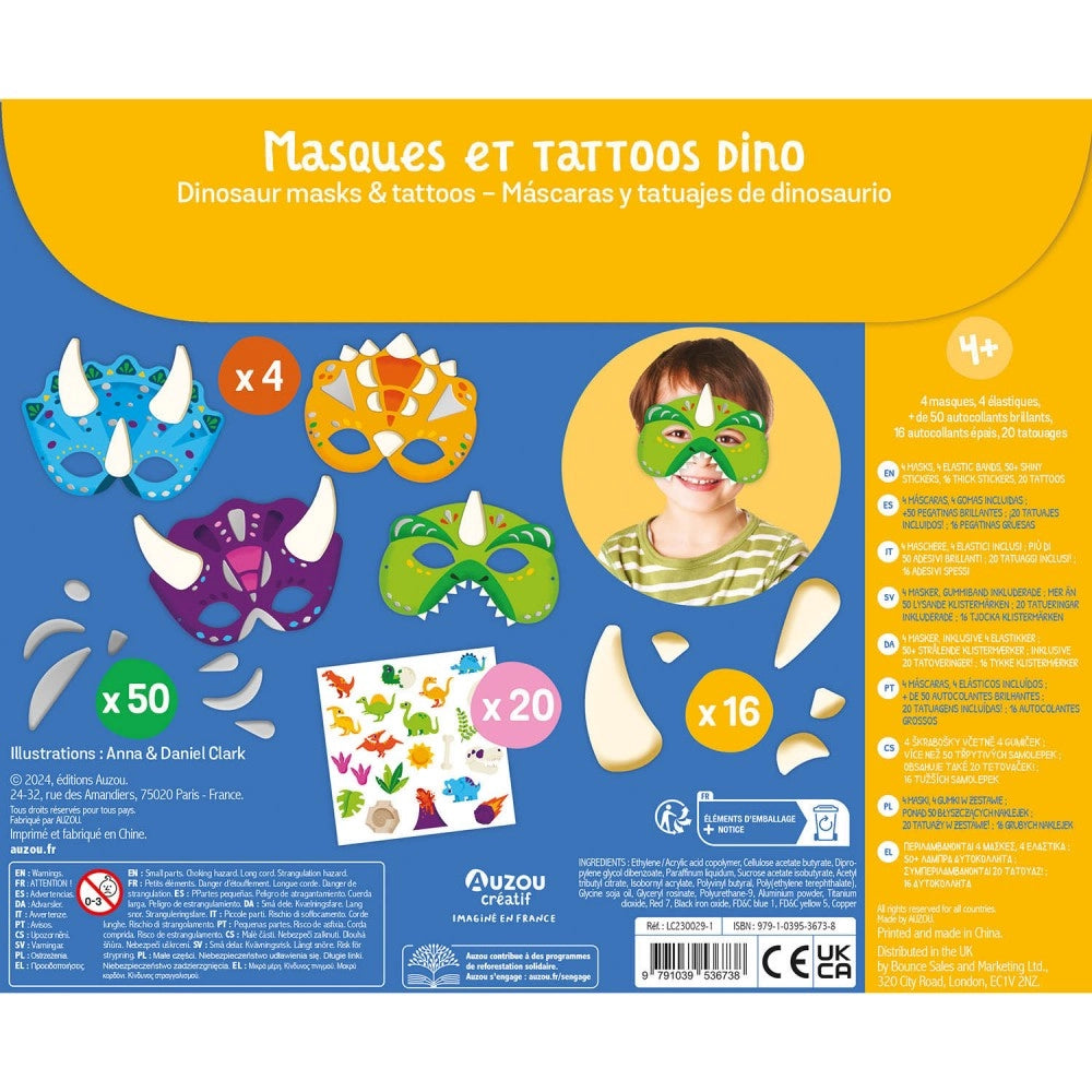 Σετ χειροτεχνίας με αυτοκόλλητα,τατουάζ και μάσκες Δεινόσαυροι 4 ετών+ Auzou