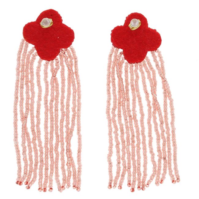 Γυναικεία σκουλαρίκια κόκκινα-ροζ με λουλούδια και χάντρες-Gift for Mum