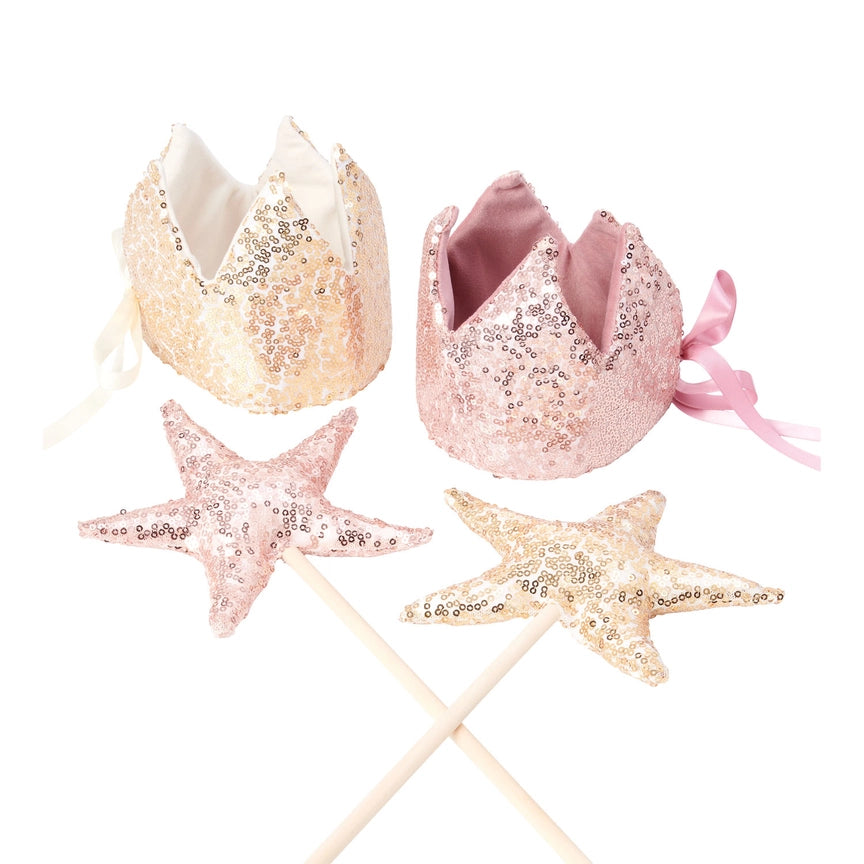 Παιδική υφασμάτινη κορώνα με ραβδί Charlotte - Gold