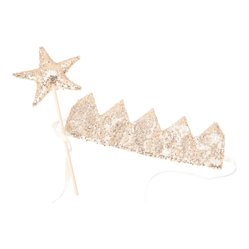 Παιδική υφασμάτινη κορώνα με ραβδί Charlotte - Gold