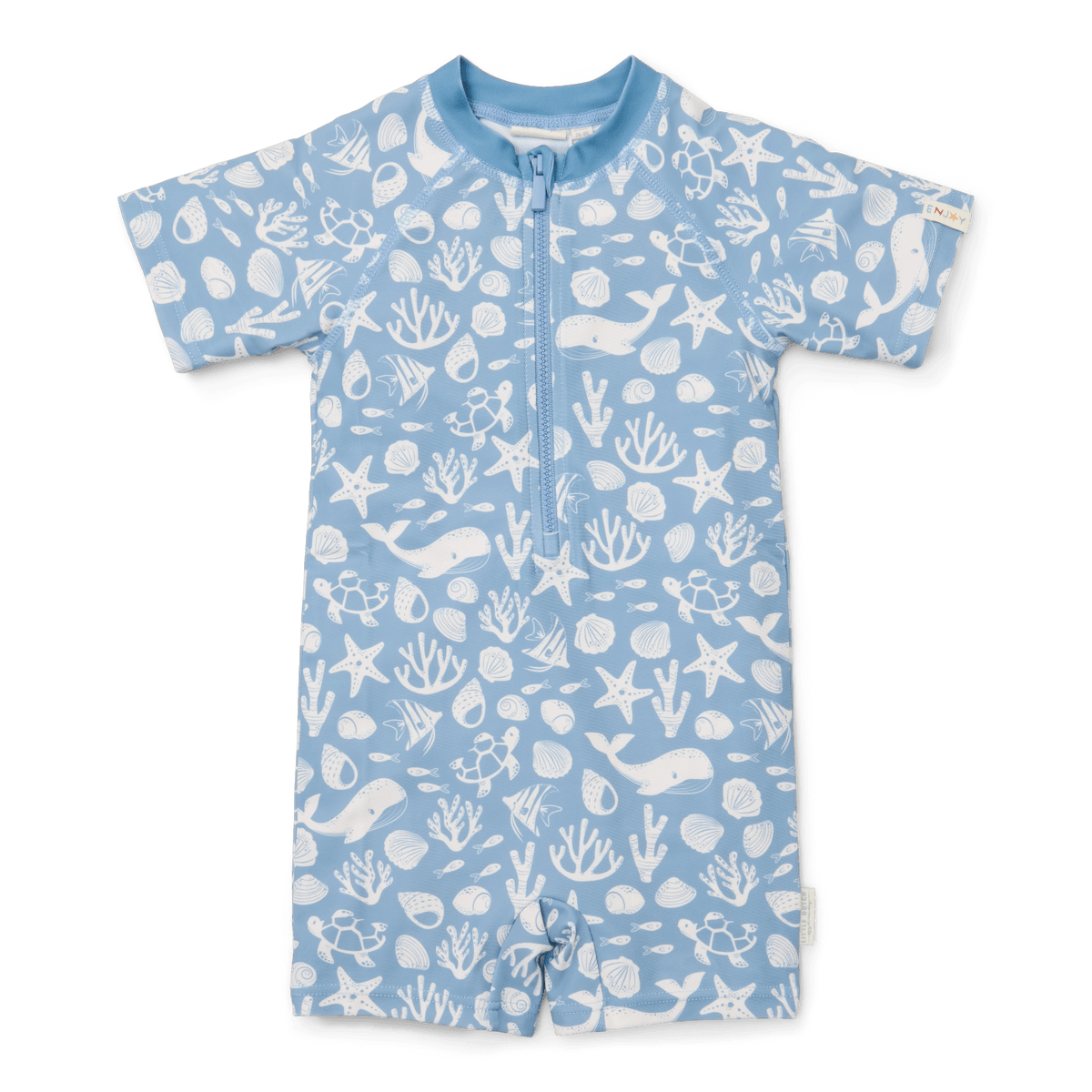Παιδικό ολόσωμο κοντομάνικο μαγιό με προστασία UV Sea life Ocean blue 6M-2Y Little Dutch