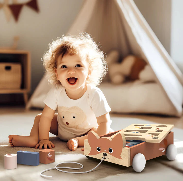 Wooden children's sliding storage cart Fox 12+ months Speedy Monkey