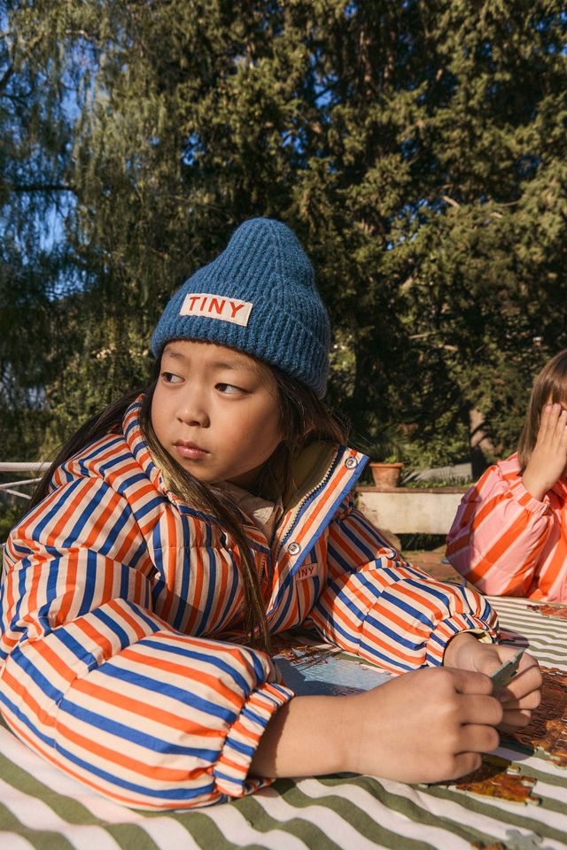 Παιδικό κοντό Μπουφάν με επένδυση Retro Stripes red-blue  3-12Y Tinycottons