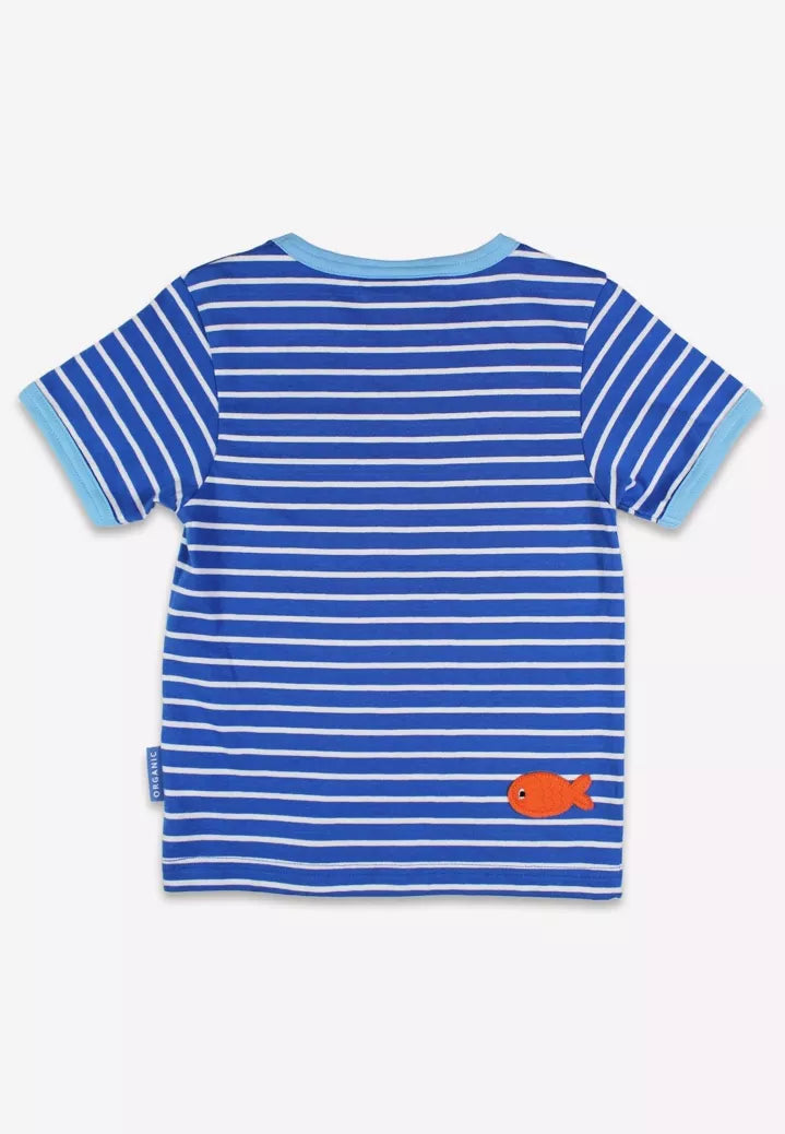 Παιδική Κοντομάνικη Ριγε Μπλούζα με απλικε σχέδιο-Organic Cotton 6M-4Y