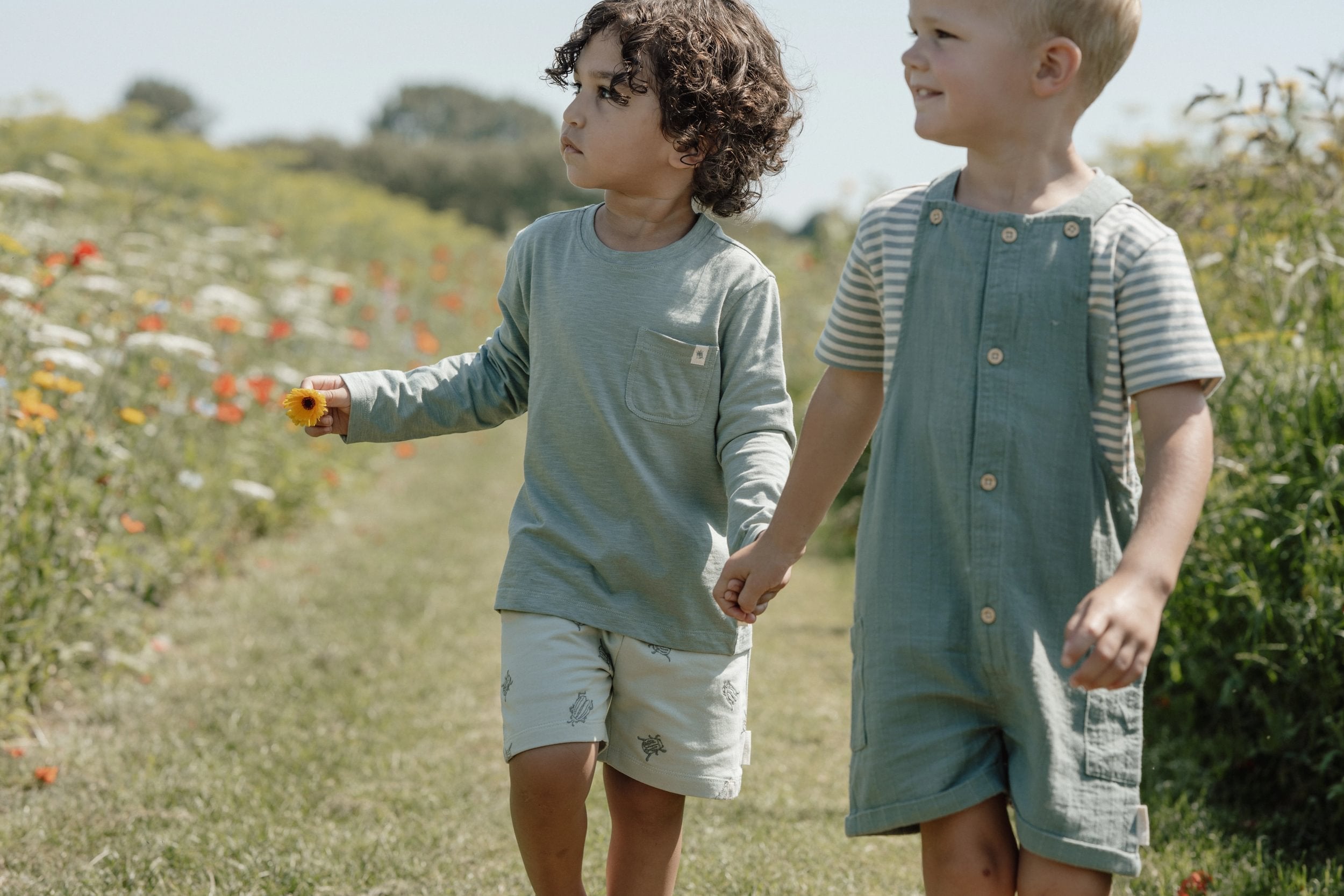 Παιδικό κοντομάνικο μπλουζάκι Forest green stipe 1-4Years Little Dutch