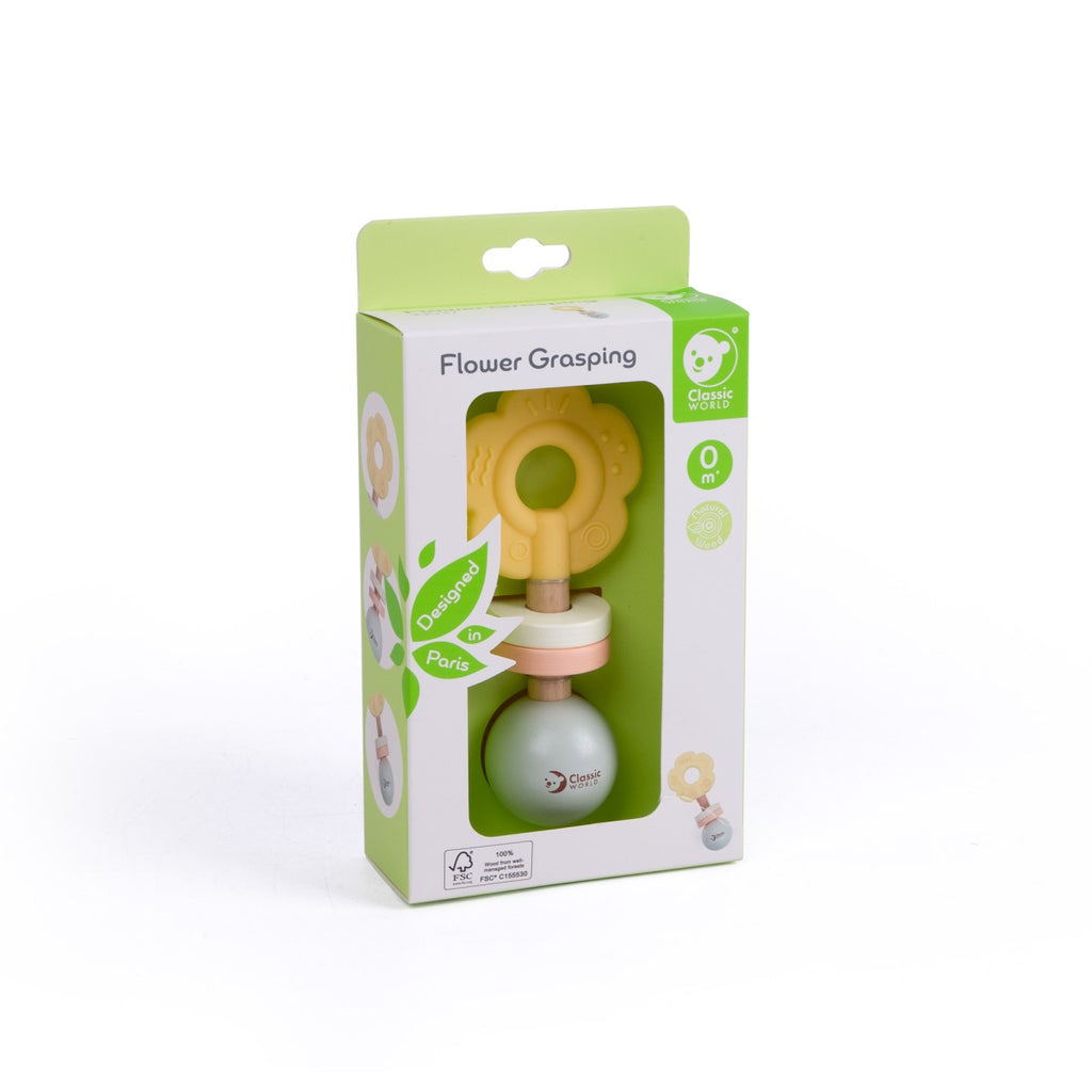  Wooden baby rattle with teether - flower 16cm