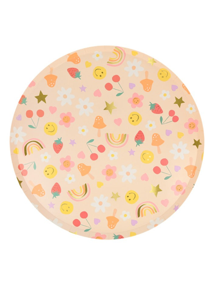 Paper dessert plates for parties Happy Face Icons  (8pcs) Meri Meri