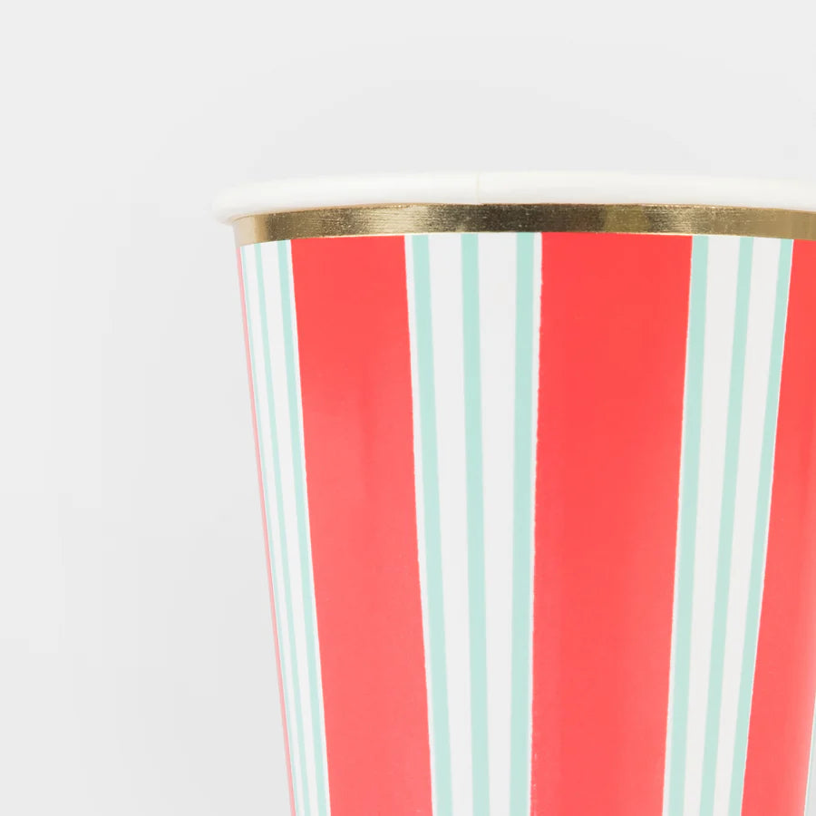 Χάρτινα ποτήρια για πάρτι με χριστουγεννιάτικο σχέδιο ριγέ 8τμχ - Meri Meri 256ml