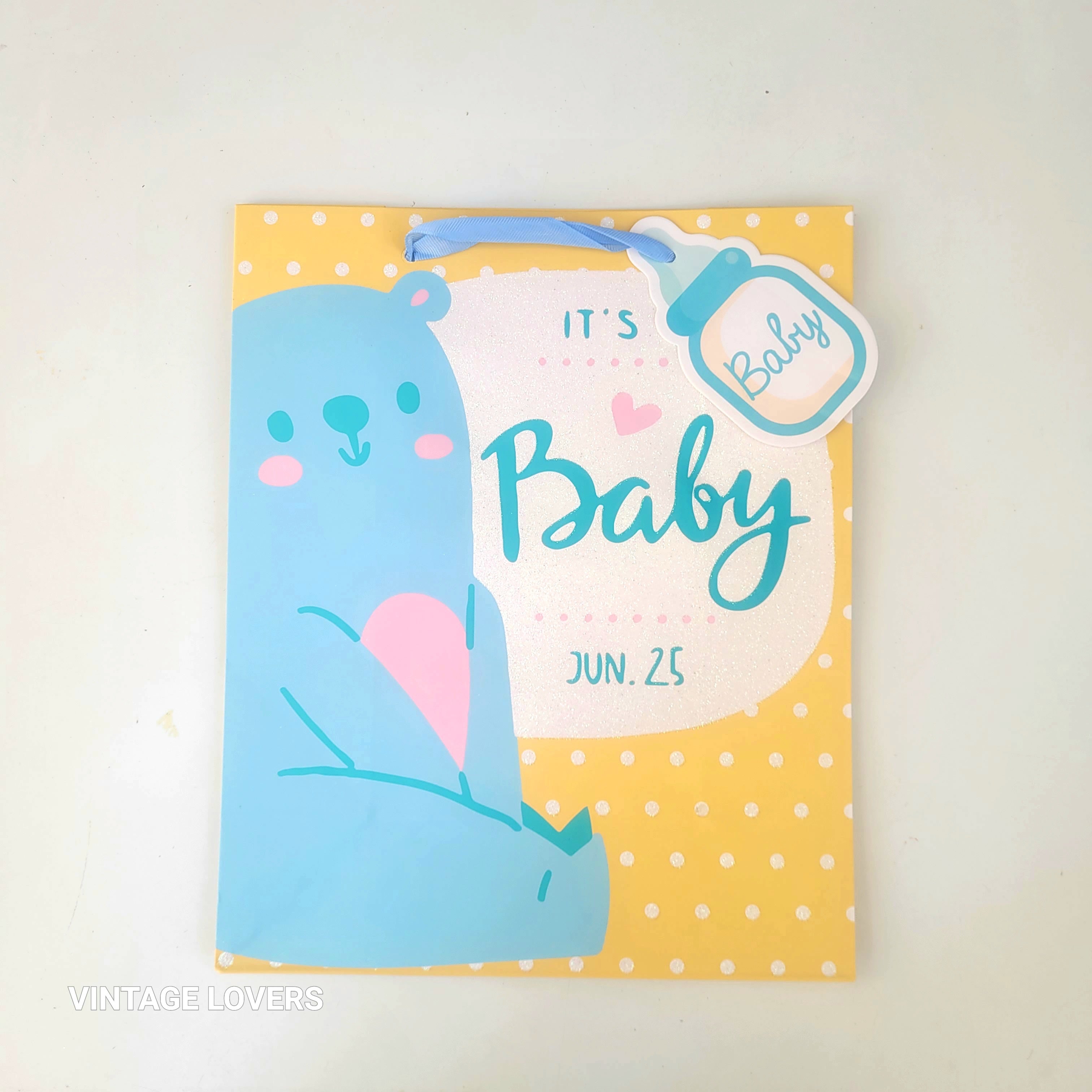 Paper Gift Bag for newborns New Baby - Bear - Small 18x23x10cm και Medium 26x32x12cm