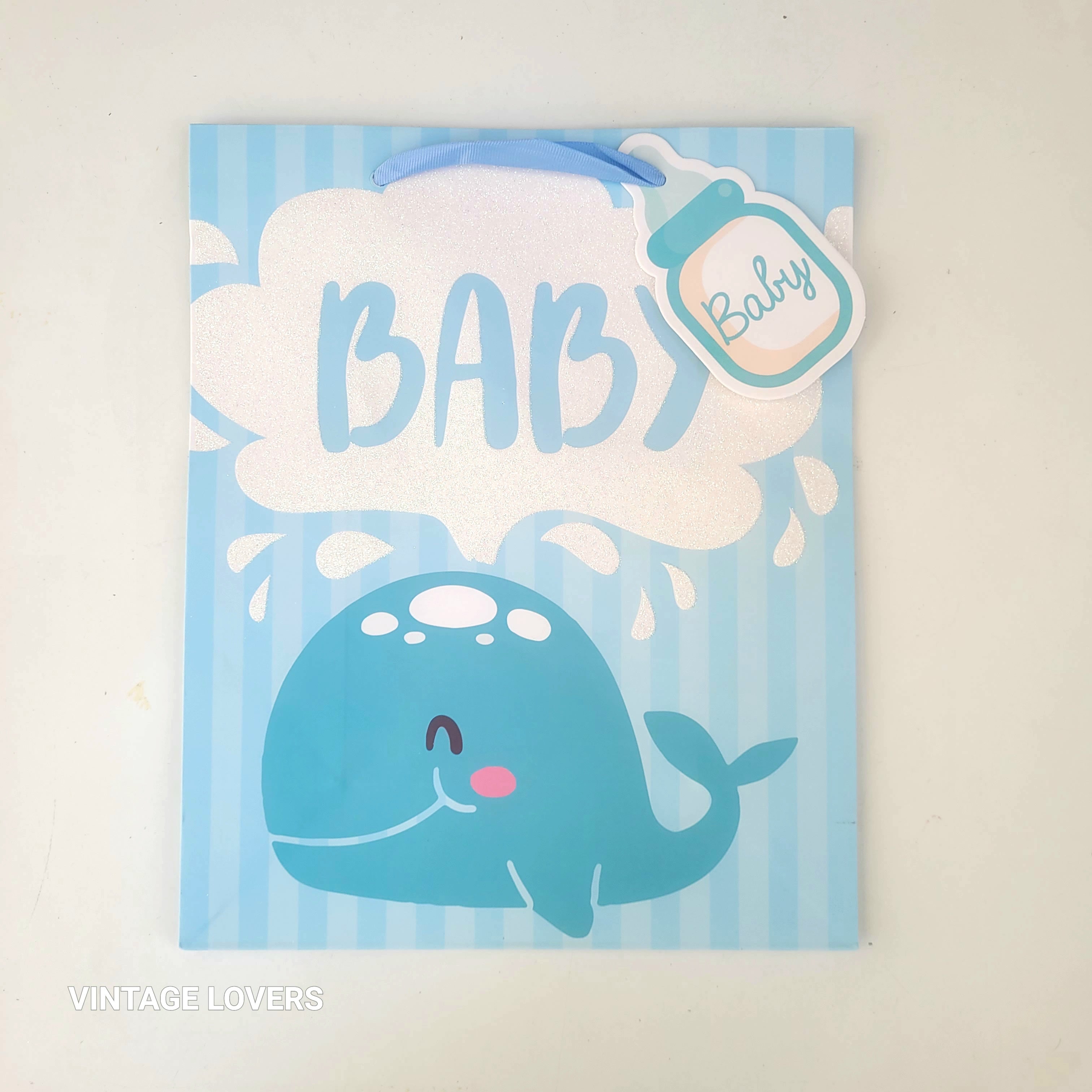Paper Gift Bag for newborns New Baby - Whale - Small 18x23x10cm and Medium 26x32x12cm