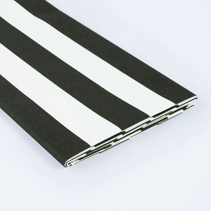 Paper Tablecloth black and white striped 2.6 x1.4m Meri Meri