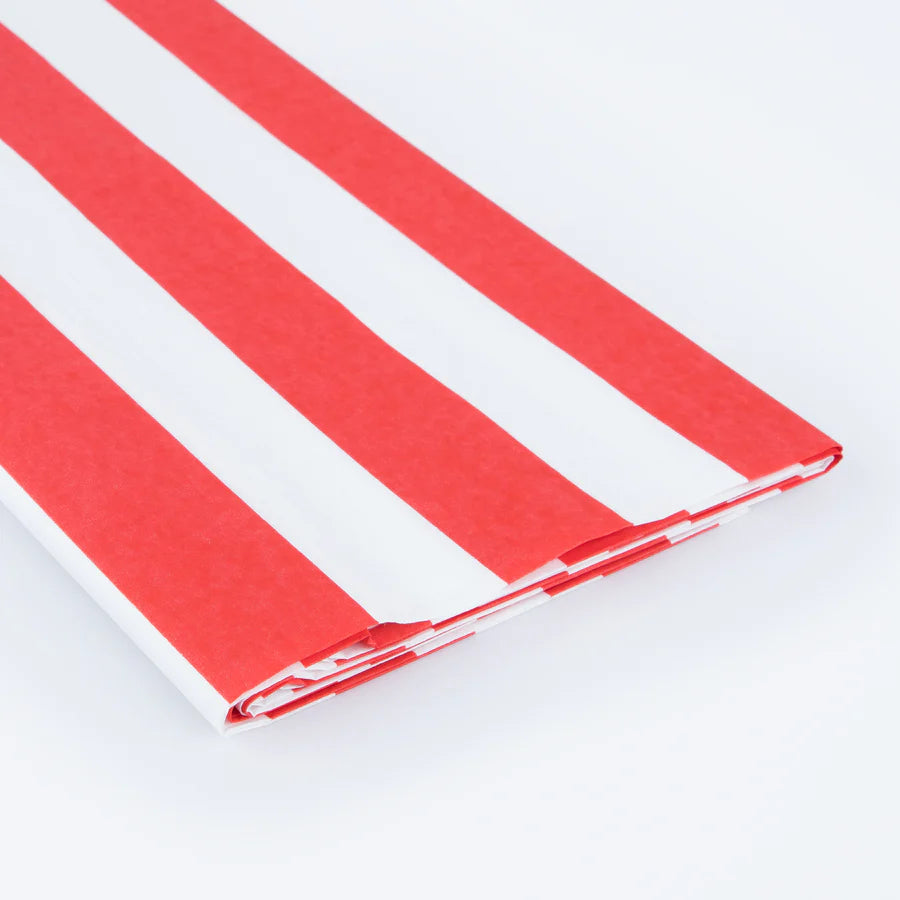 Paper Tablecloth red and white striped 2.6 x1.4m Meri Meri