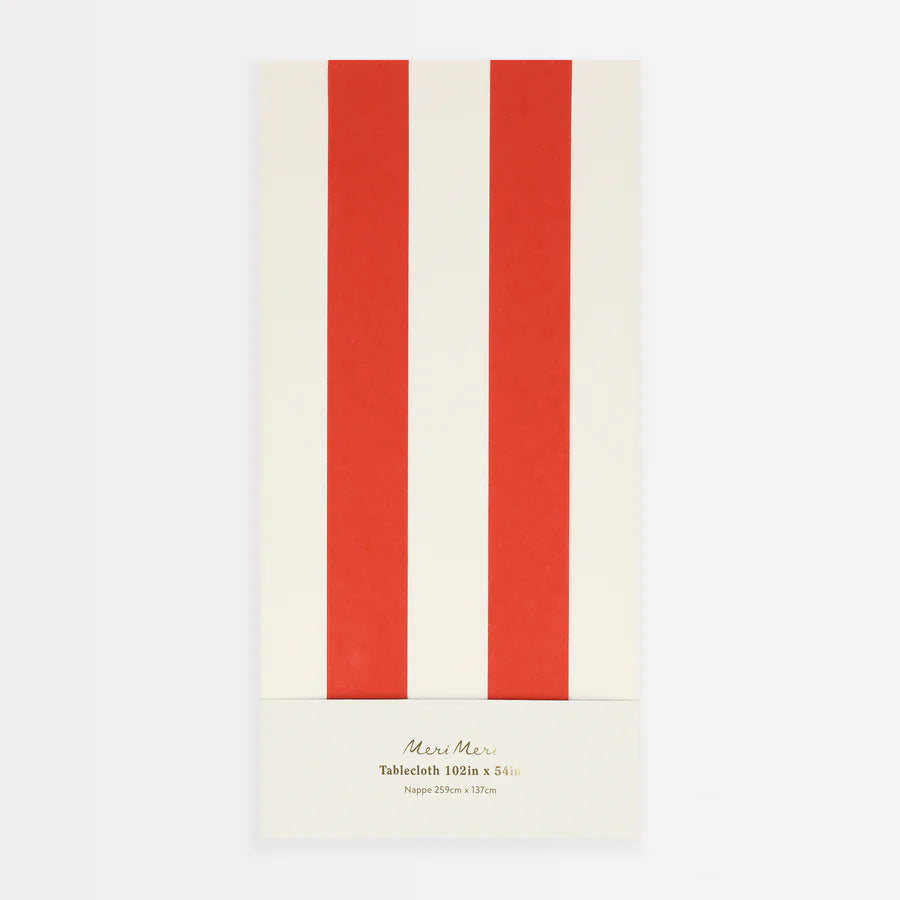 Paper Tablecloth red and white striped 2.6 x1.4m Meri Meri