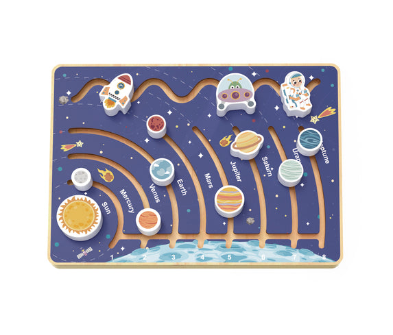 Ξύλινο παιδικό παιχνίδι διαστημικός λαβύρινθος +18 μηνών 30x22x2,5cm Tooky Toy