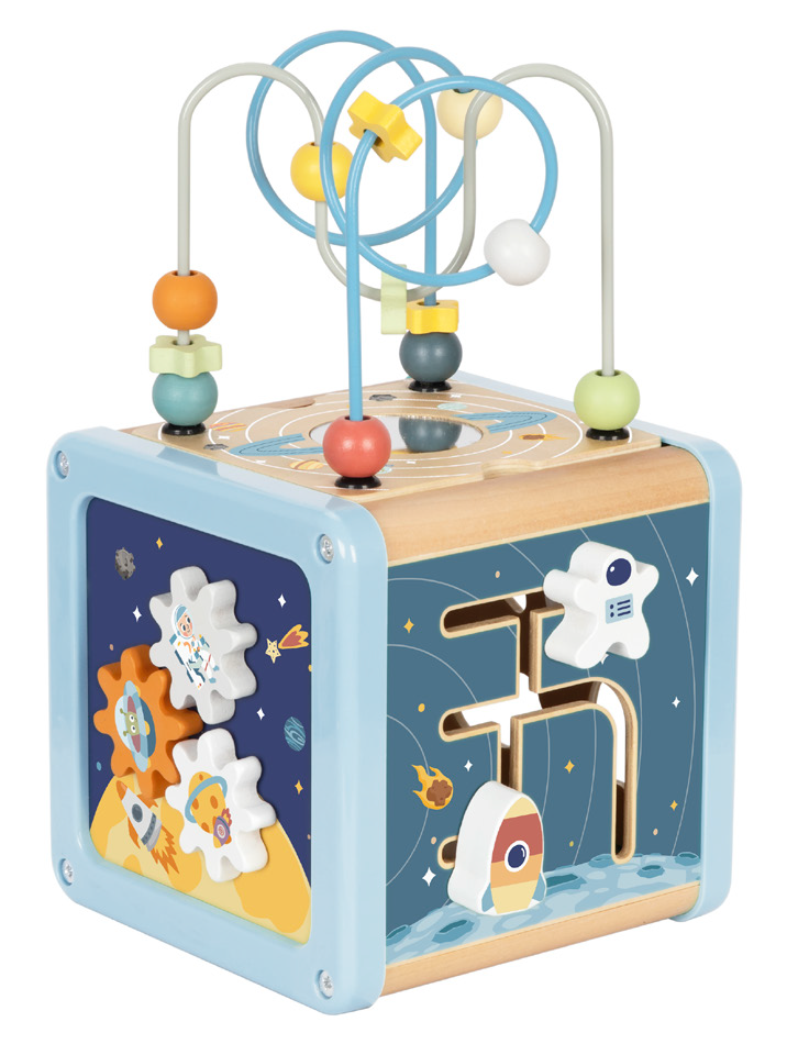 Ξύλινο παιδικό παιχνίδι κύβος δραστηριοτήτων Διάστημα 18+ μηνών 15,5x15,5x28cm Tooky Toy