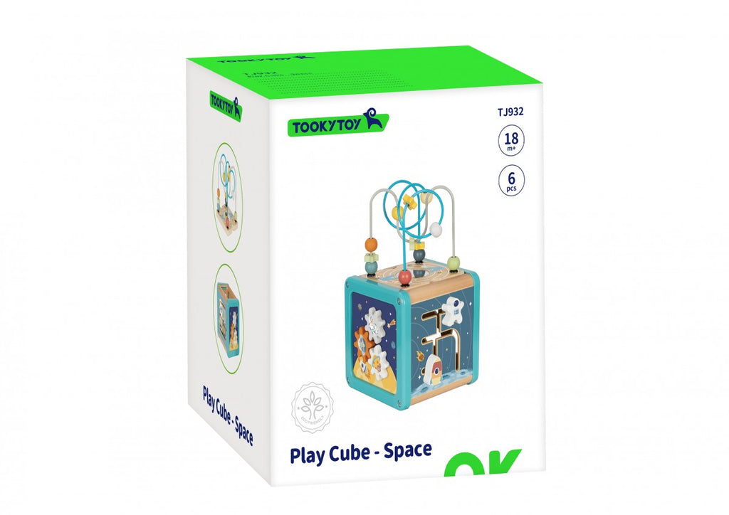 Ξύλινο παιδικό παιχνίδι κύβος δραστηριοτήτων Διάστημα 18+ μηνών 15,5x15,5x28cm Tooky Toy