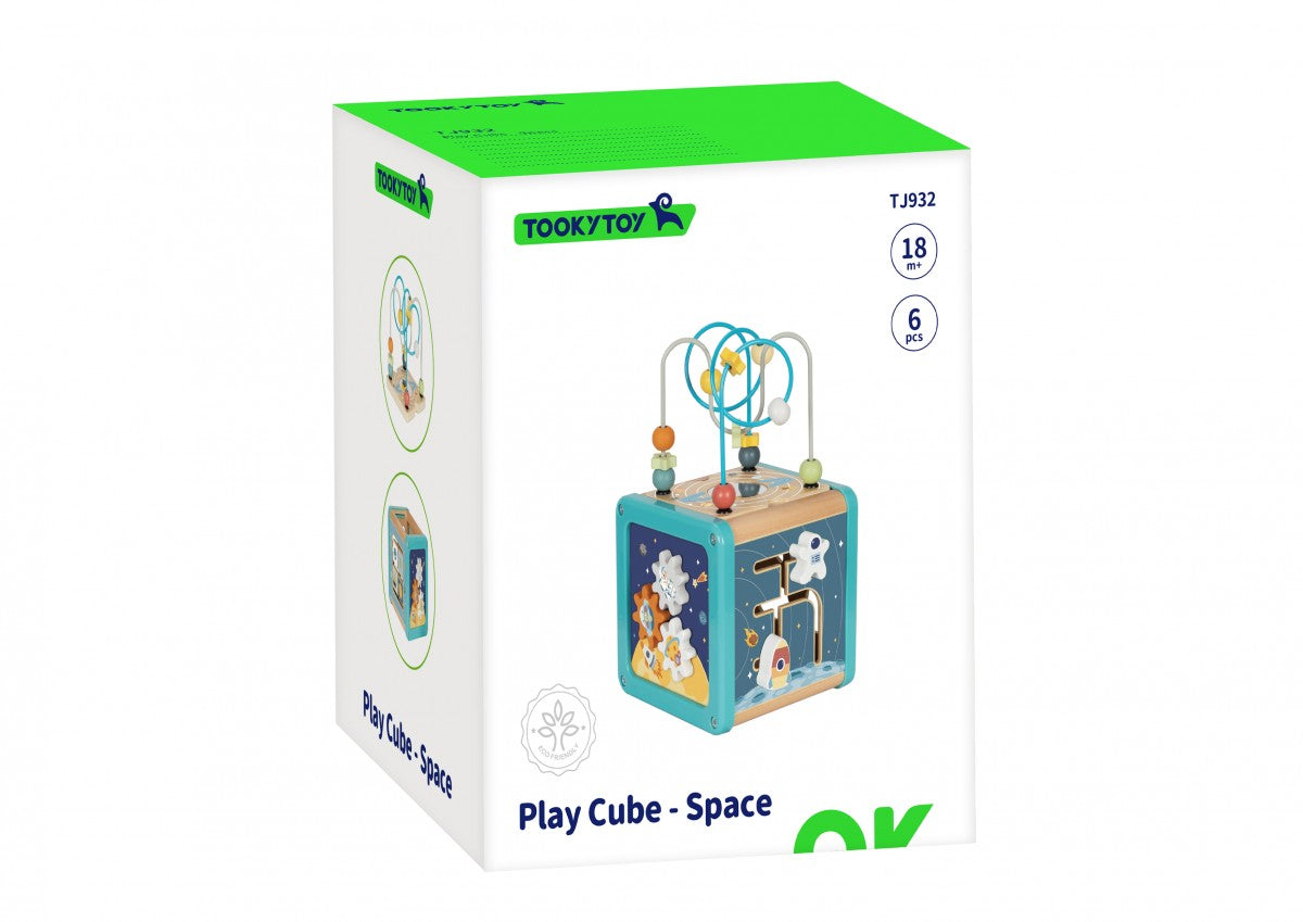 Ξύλινο παιδικό παιχνίδι κύβος δραστηριοτήτων Διάστημα 18+ μηνών 15,5x15,5x28cm Tooky Toy