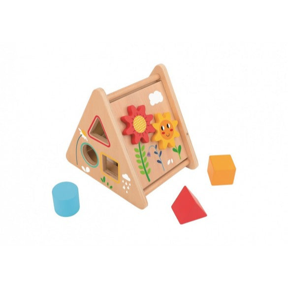 Ξύλινο παιδικό παιχνίδι πυραμίδα δραστηριοτήτων Διάστημα 12+ μηνών 18,5x14x16cm Tooky Toy