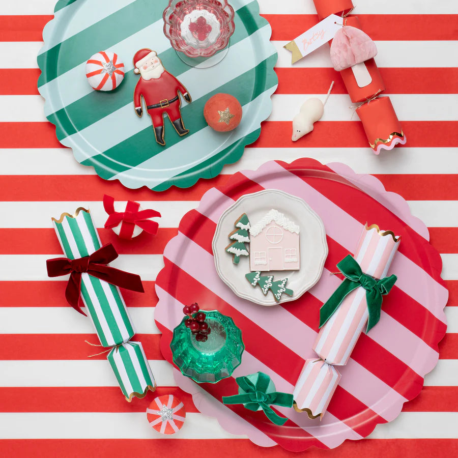 Ξύλινος δίσκος σερβιρίσματος ριγέ πράσινο και μέντα 30cm -Meri Meri