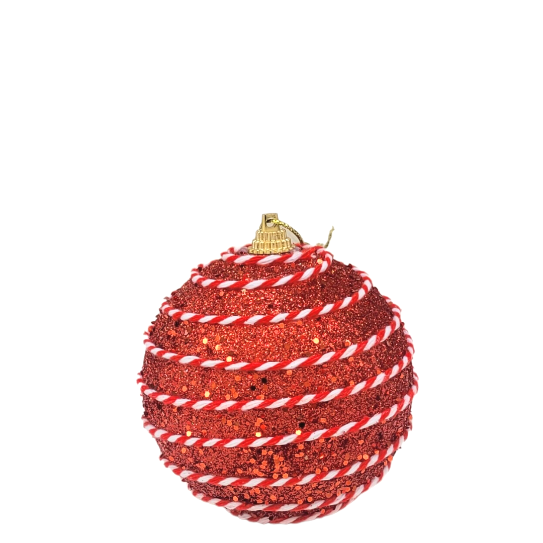 Christmas ball in red color with glitter 8cm