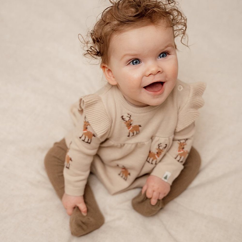 Kid's Knitted Christmass dress long sleeves ruffles