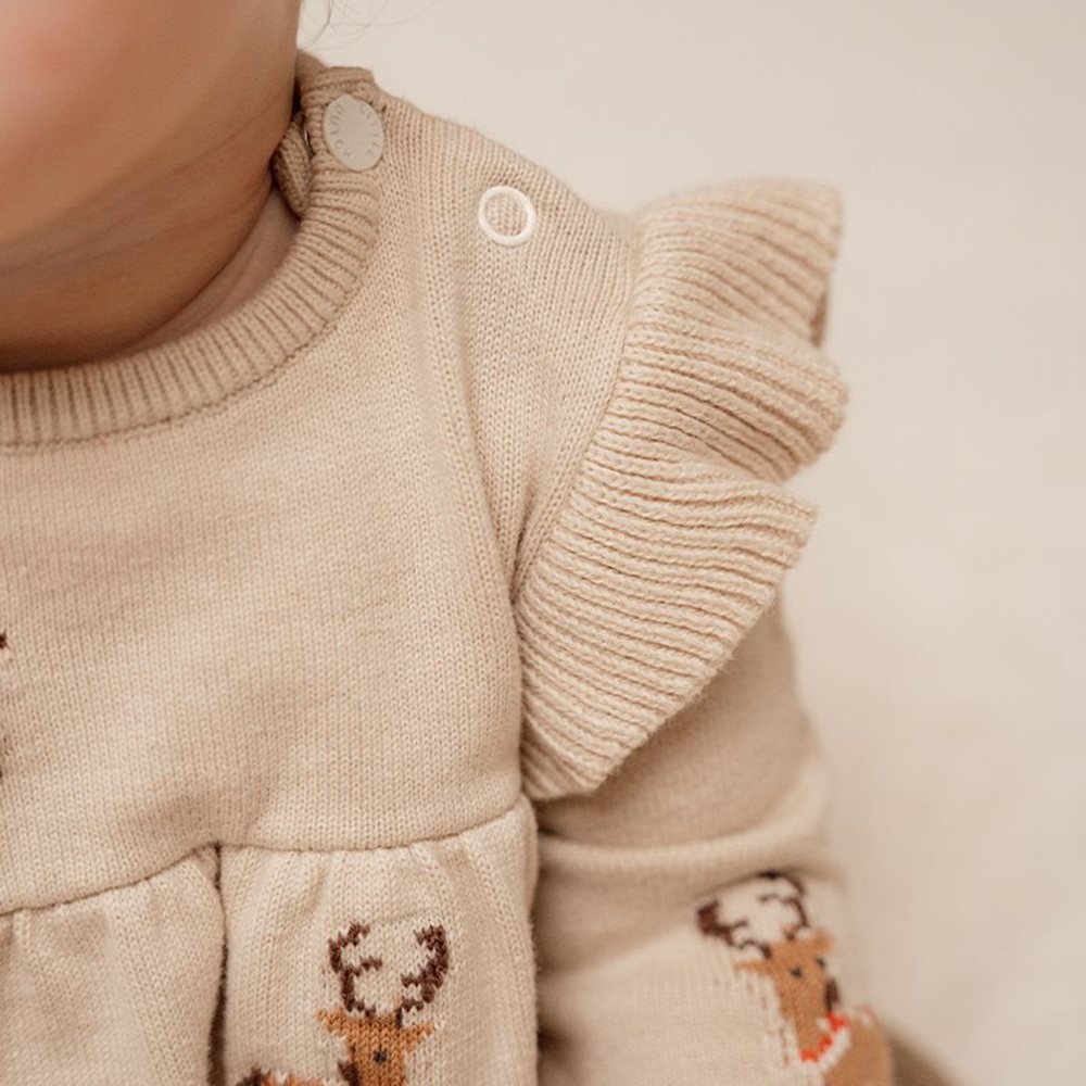 Kid's Knitted Christmass dress long sleeves ruffles