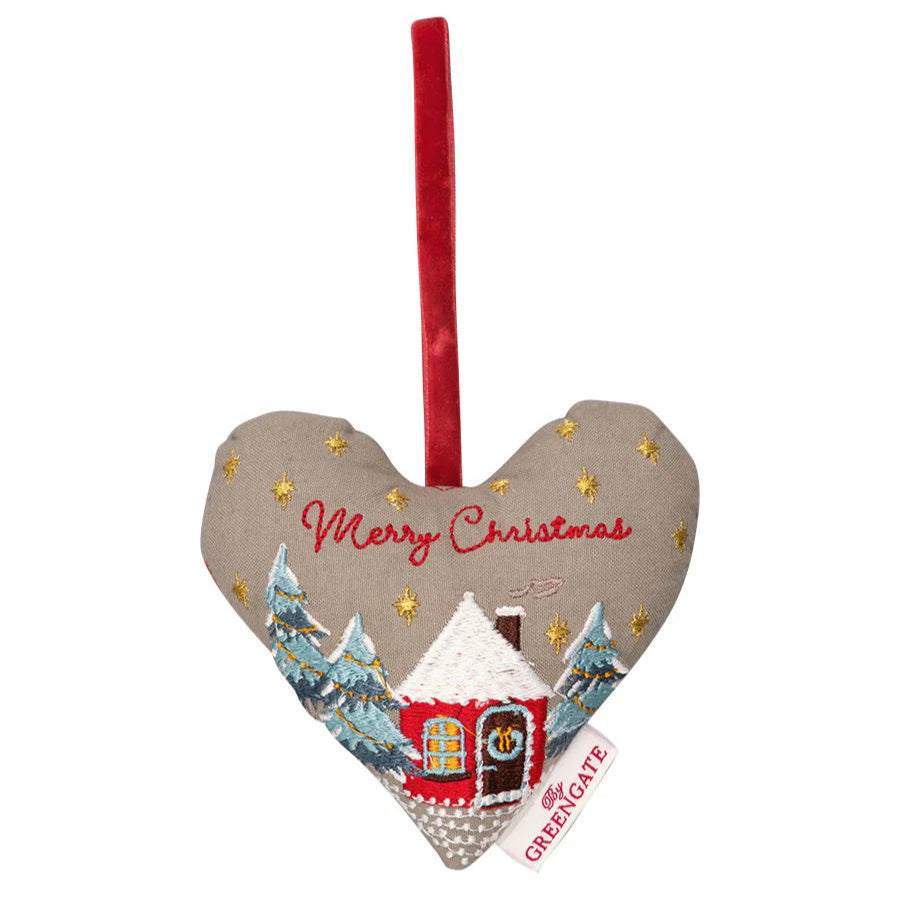 Christmas ornaments 2pcs Heart Merry christmas with embroidery 9.5x10cm