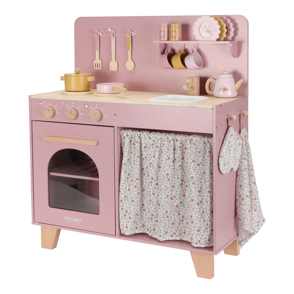 Wooden kid's toy Pink kitchen with play accessories 70.5x30x83 cm 3+ years Little Dutch