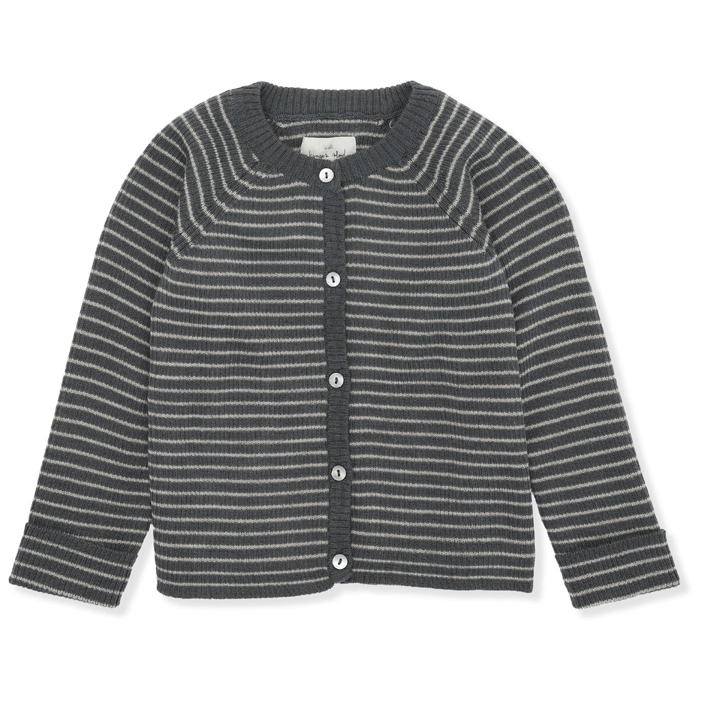 Children's Blue\/White 100% Merino Wool Striped Cardigan 4Y-10Y Konges Slojd