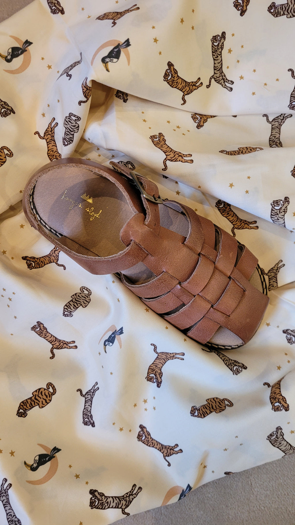 Kid's suede strap sandal Cognac no 24-30 Konges Slojd