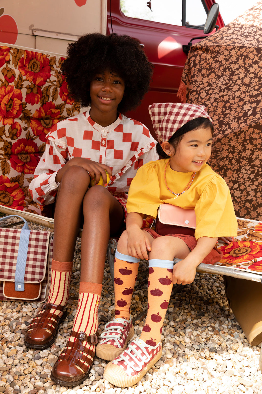 Παιδική μπαντάνα για τα μαλλιά -μαντήλι καρό Sticky Lemon gingham