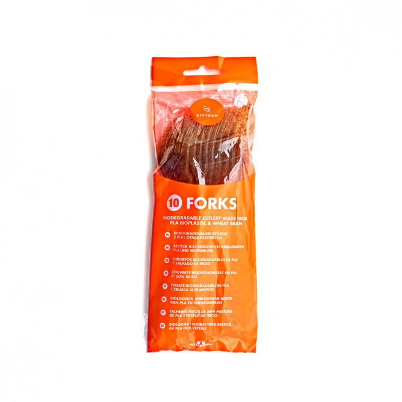 Συσκευασία 10 πιρούνια μίας χρήσης από πίτυρο σίτου-PLA βιοδιασπώμενα