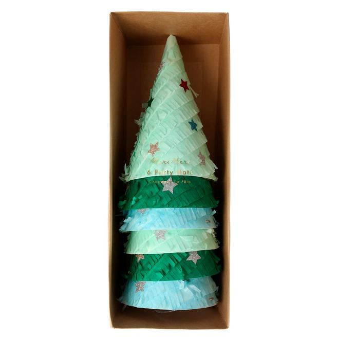 Meri Meri Fringed Christmas Tree Party Hats (x 6)