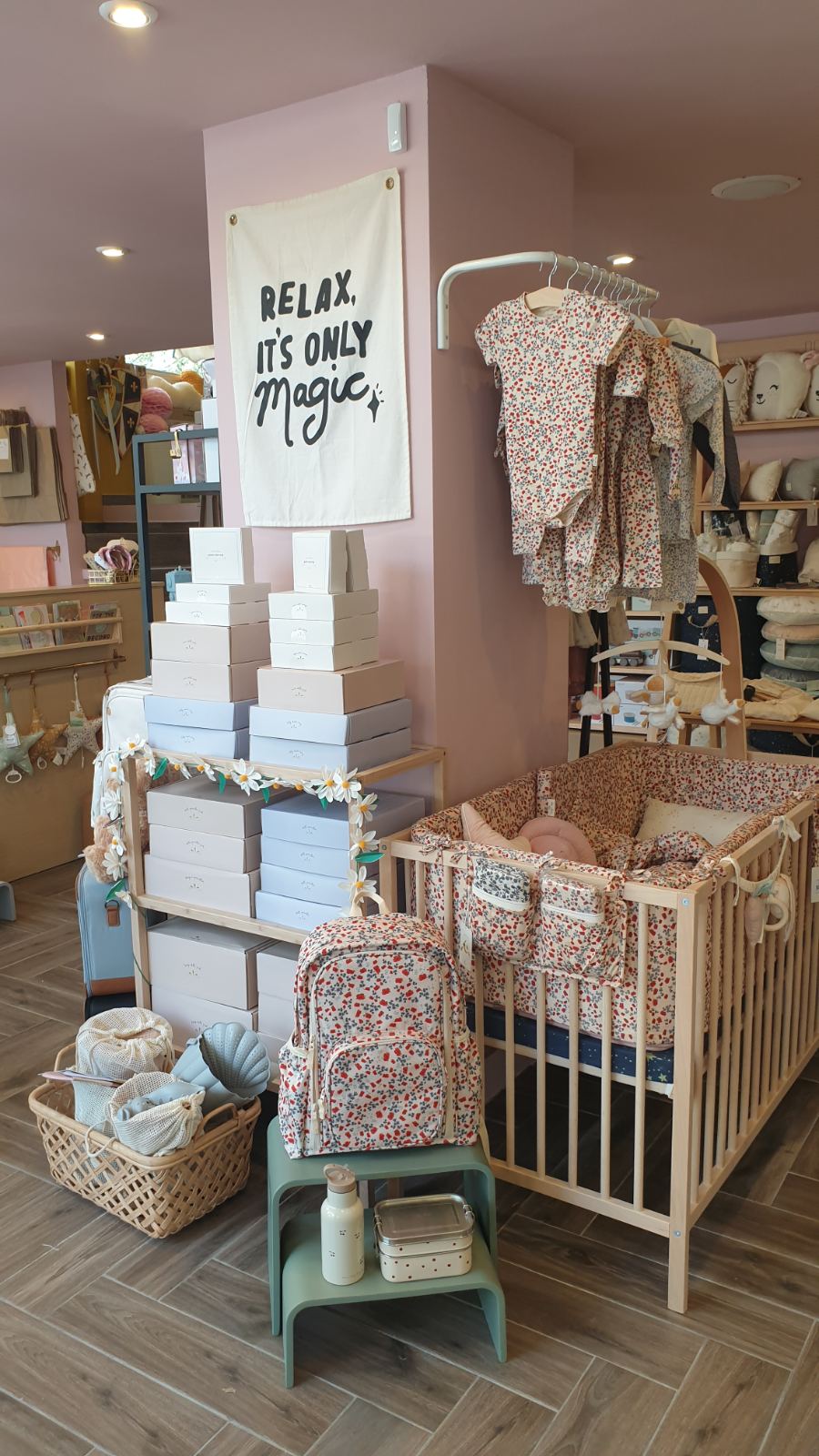 Τσέπες Αποθήκευσης για την Κούνια κόκκινο φλοράλ οργανικό βαμβάκι 34x17cm Poppy Konges Slojd