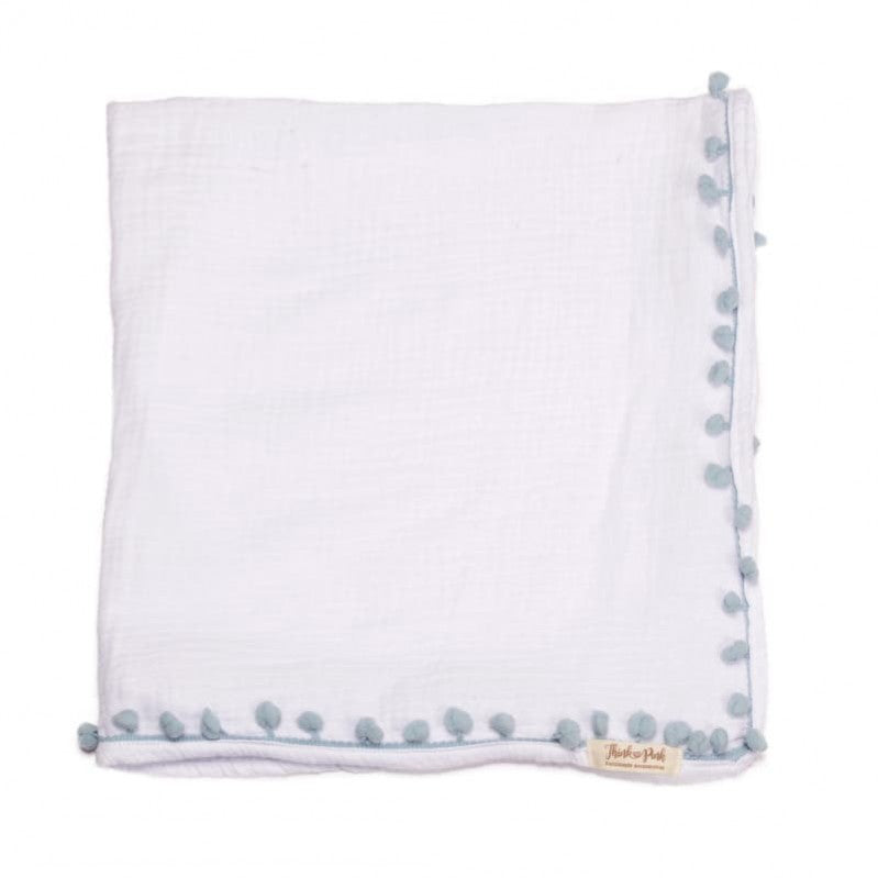Βρεφικό αξεσουάρ-Γαλάζιο μαντήλι για μωρά με πον πον-40x40cm