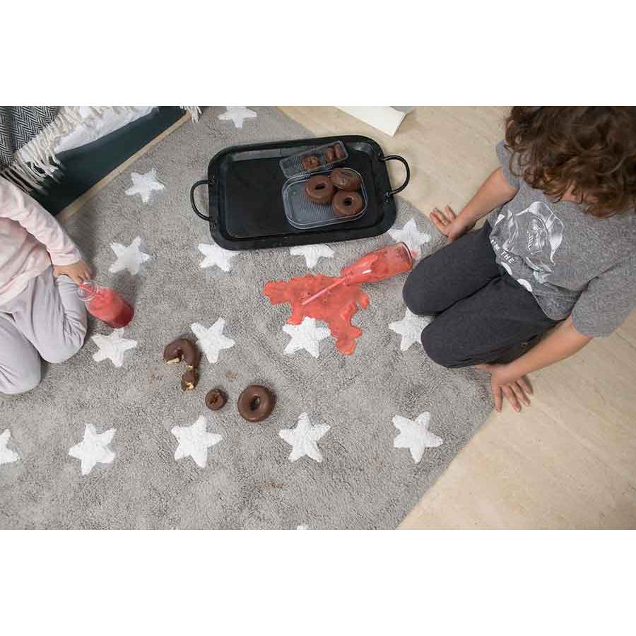 Lorena Canals. Room rug gray stars white 120 x 160cm