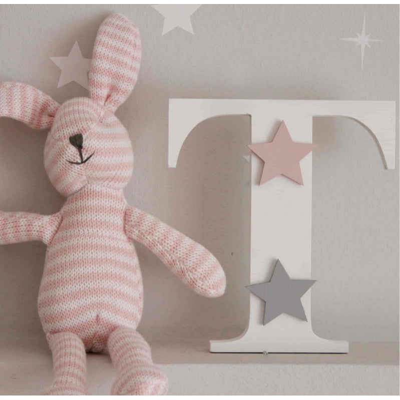 Wooden monogram for children's room with pink gray stars-T-18cm