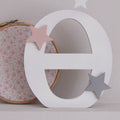 Wooden monogram Θ white for children's room with pink and gray stars-18cm