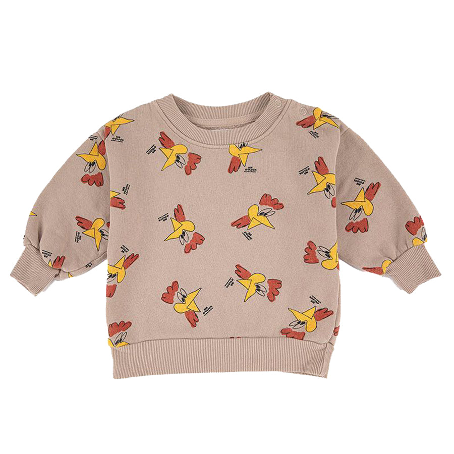 Bobo Choses Mr O'clock roosters 100% organic cotton children's sweatshirt 6 to 36 months