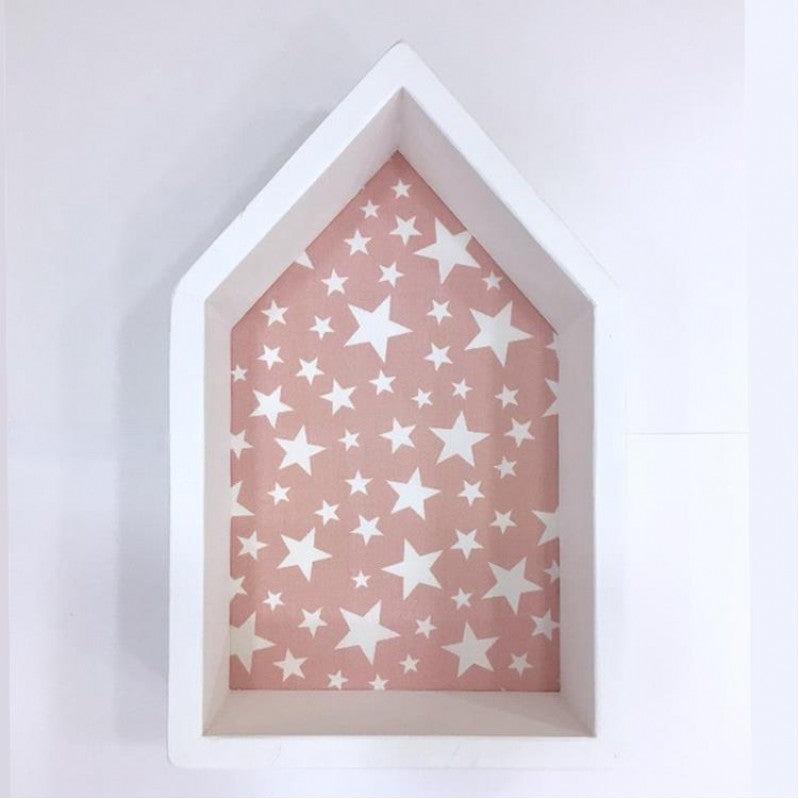 Wooden shelf for children's room house with pink stars 25 x 39cm-Vintage Lovers