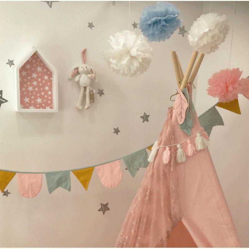 Wooden shelf for children's room house with pink stars 25 x 39cm-Vintage Lovers