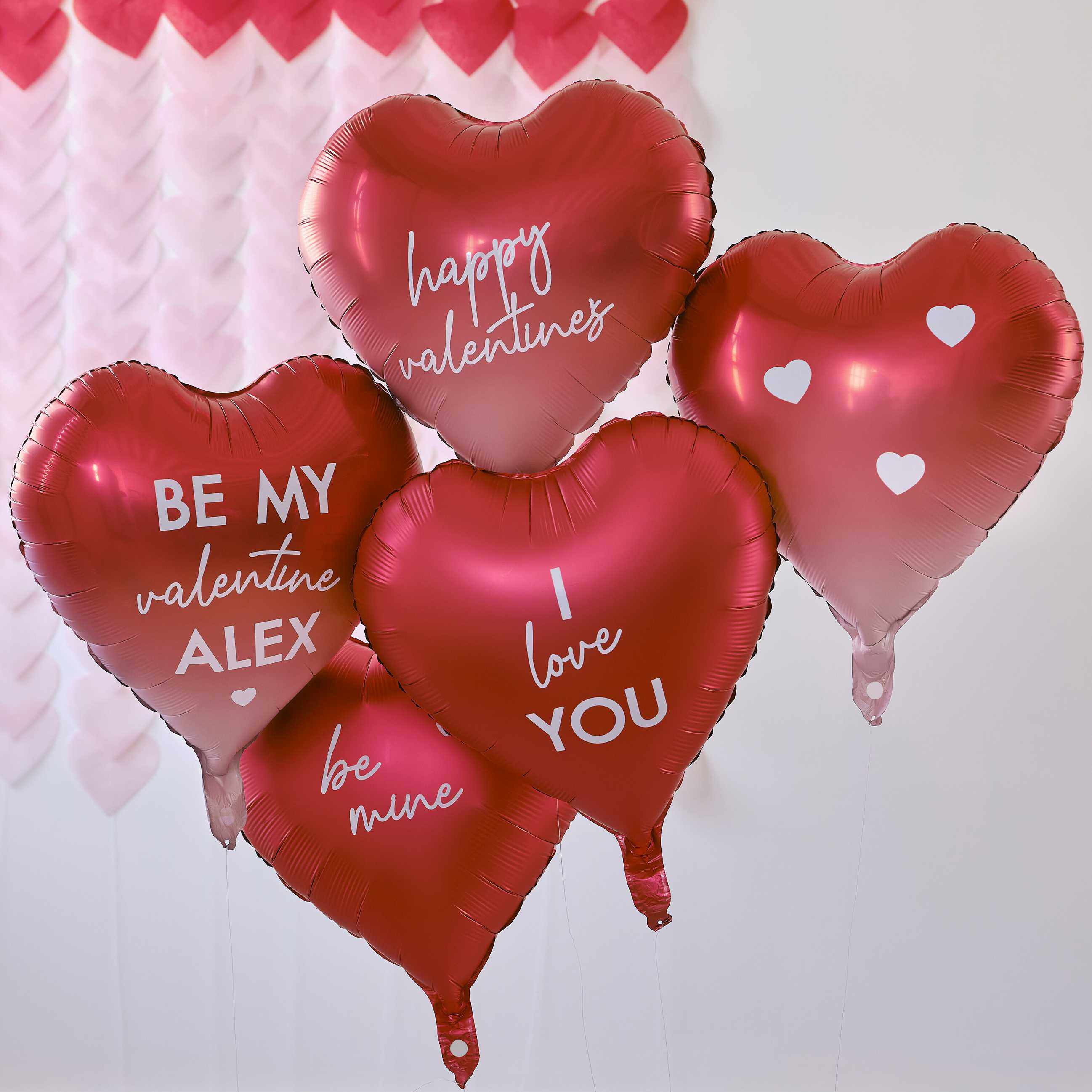 Customisable Heart Valentines Balloons with Stickers-5pcs