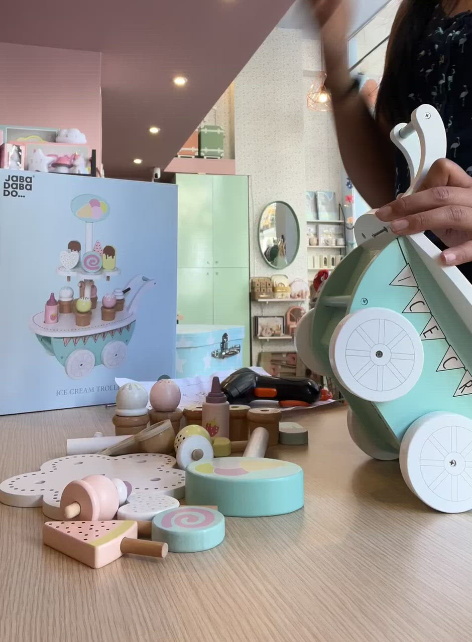 Wooden Children's Toy Ice Cream Trolley 31x18x40cm Jabadabado W7112 
