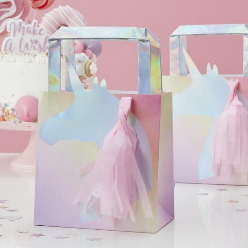 Iridescent foiled Unicorn paper bags 5pcs 26x15x9cm MW-104 Gingerray