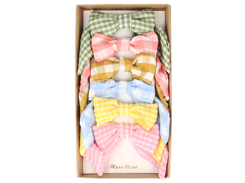 Kid's gingham hair bows-Set of 6-Meri Meri